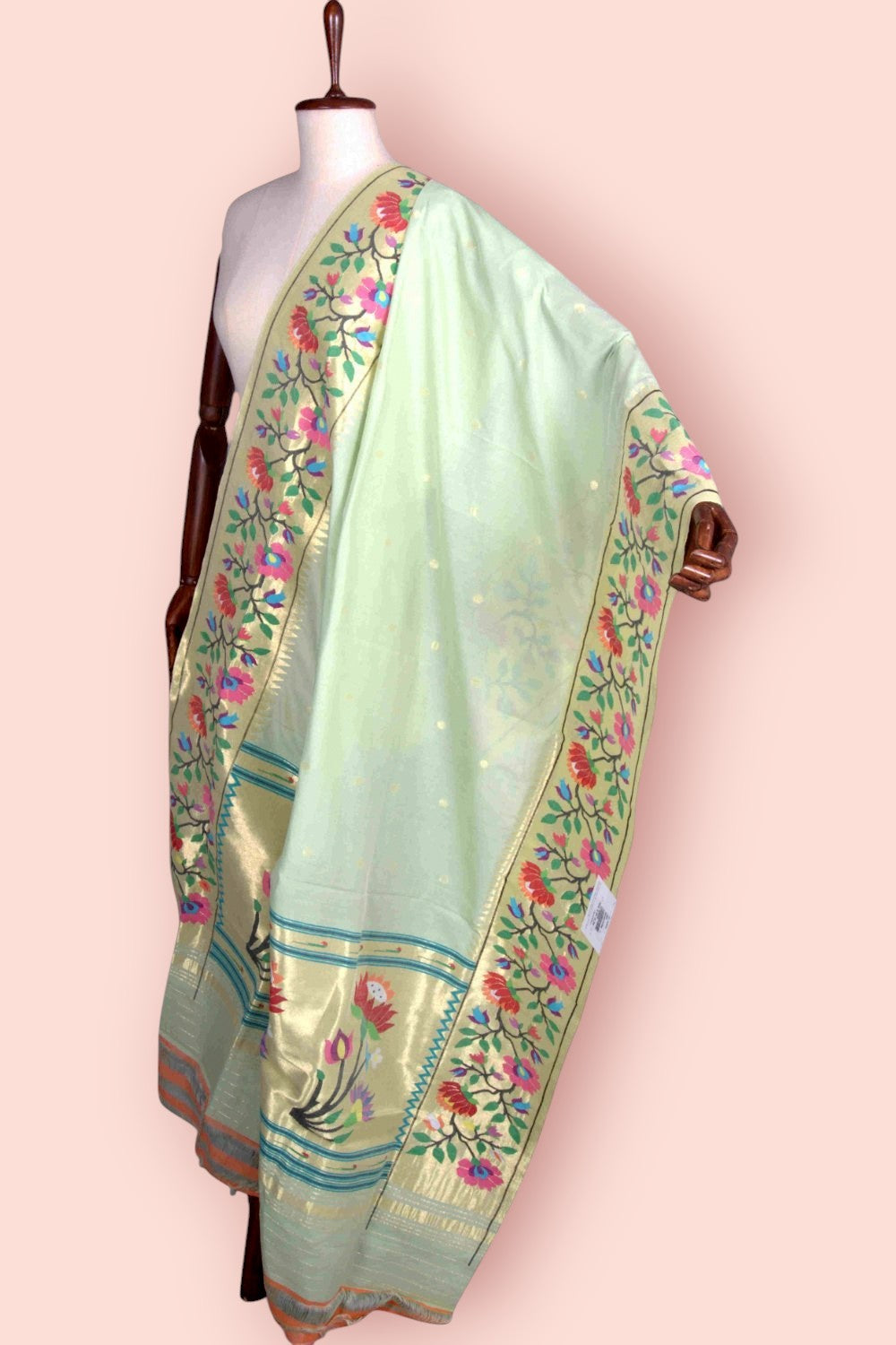 Paithani Cotton Butta Pastel Green Dupatta