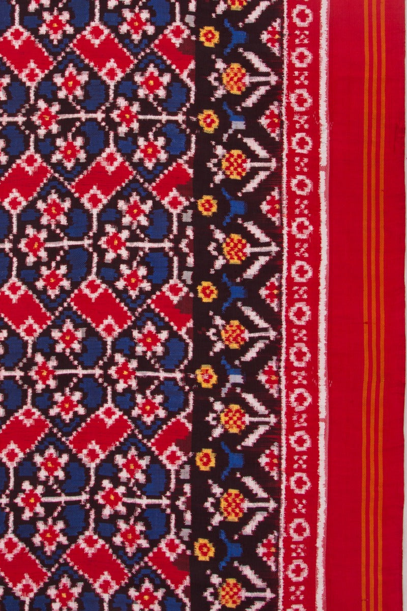 Patan Patola Silk Ikat Red And Blue Saree