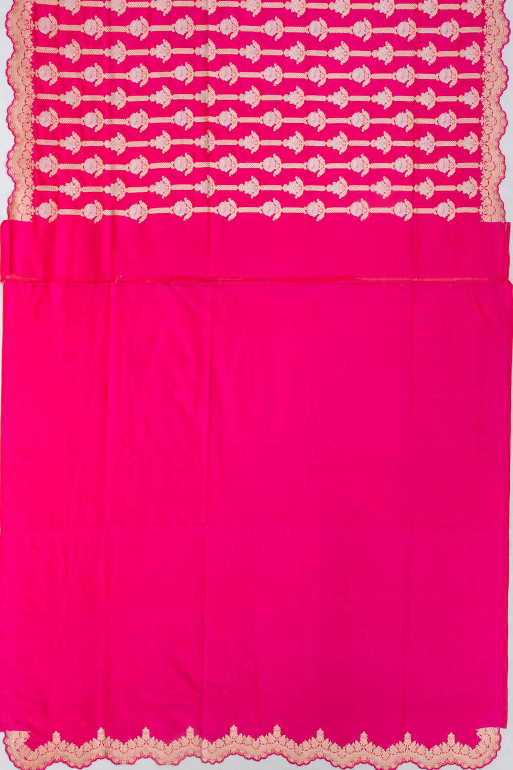 Banarasi Silk Brocade Pink Saree With Scallop Border