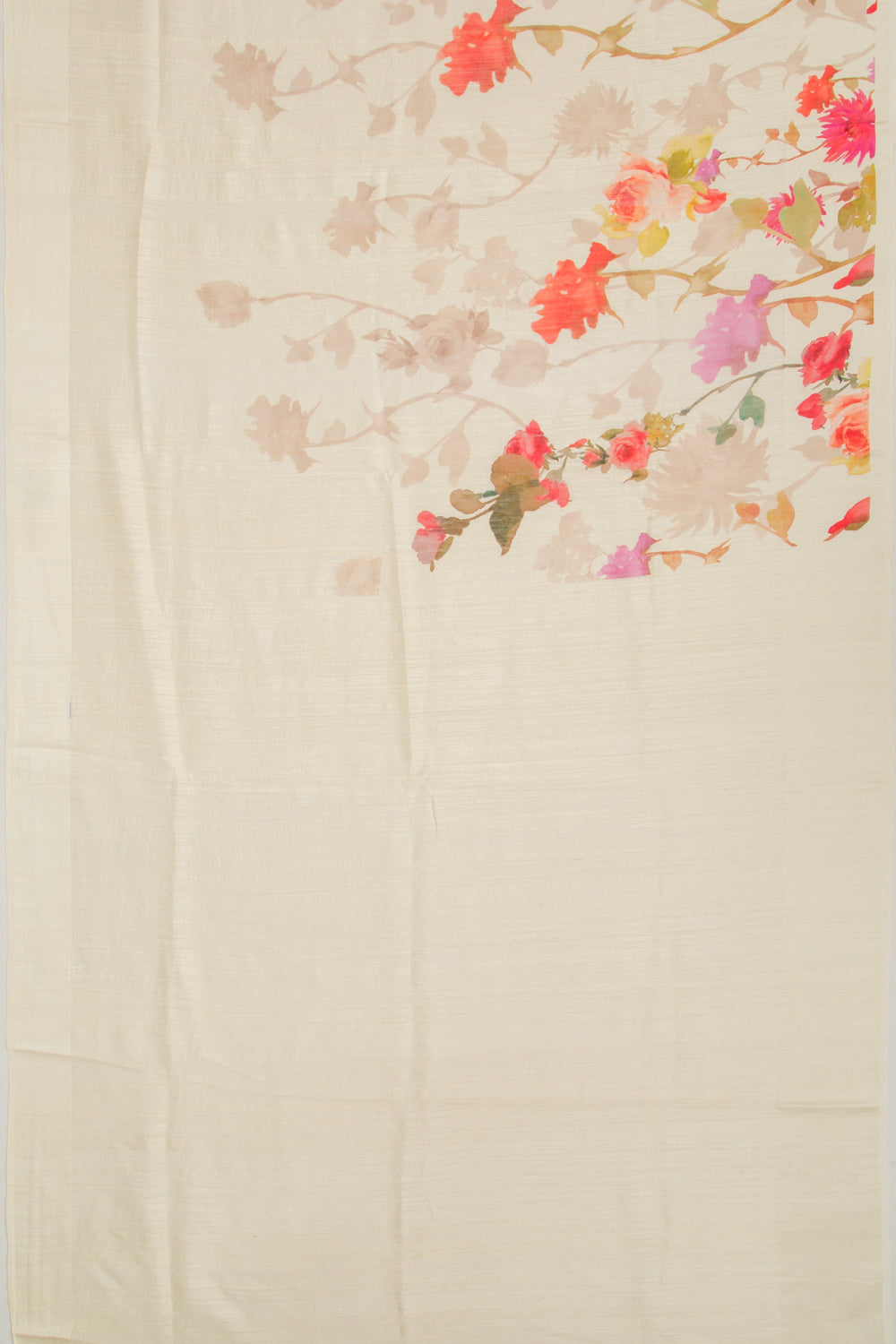 Matka Silk Floral Printed Cream Saree