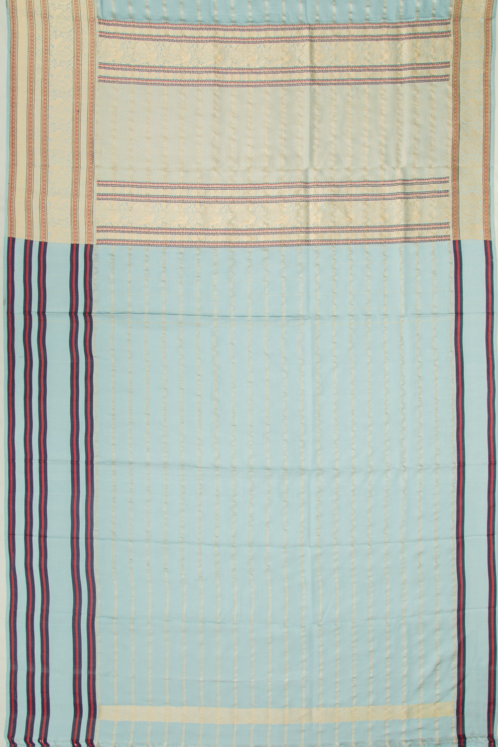 Banarasi Satin Horizontal Lines Blue Saree