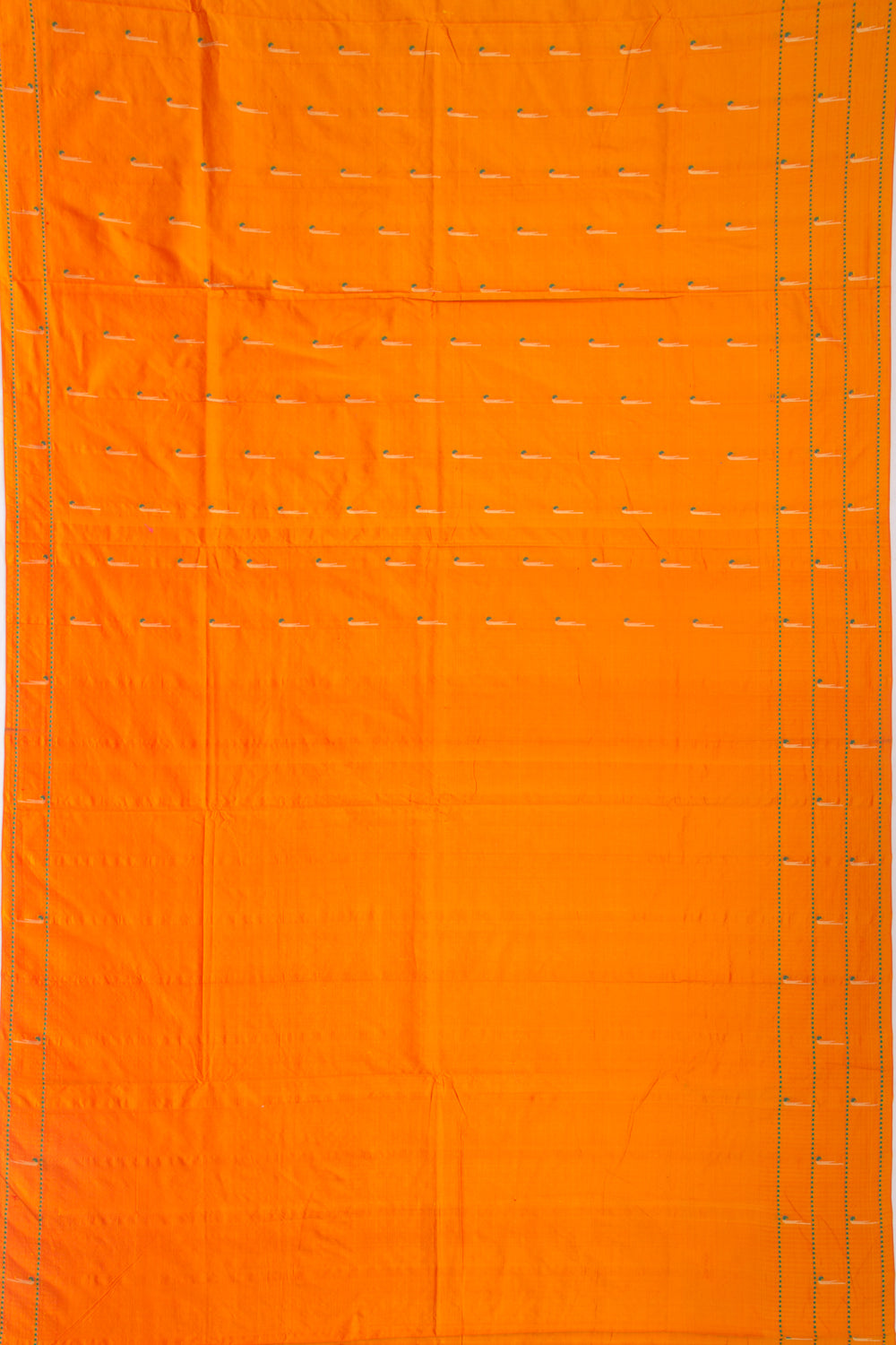 Soft Silk Paithani Inspired Butta Orange Saree With Triple Muniya Border