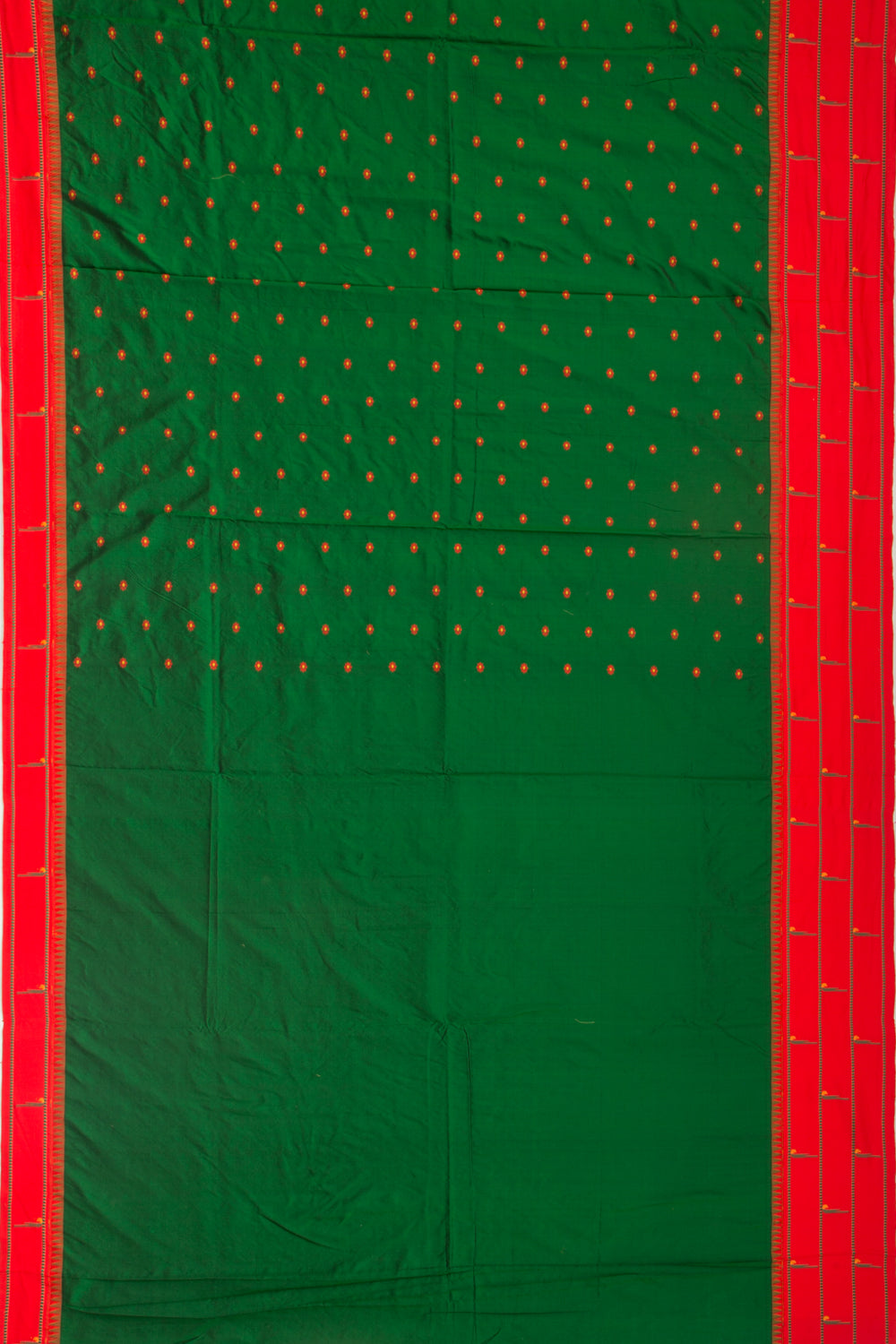 Soft Silk Paithani Inspired Butta Green SareeWith Triple Muniya Border