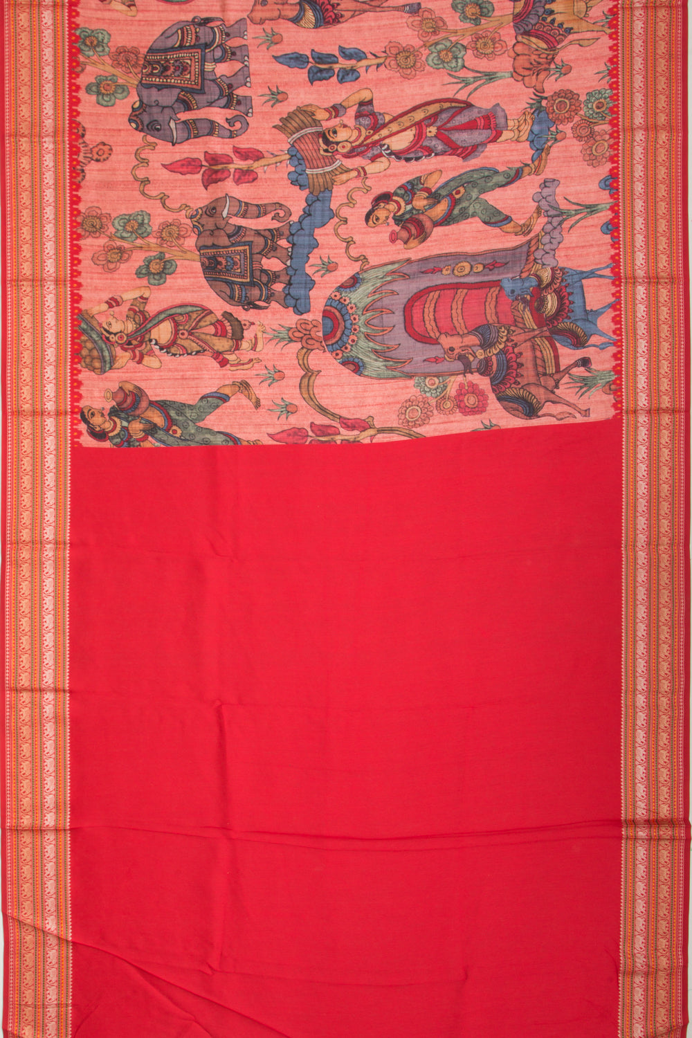 Soft Dupion Silk Printed Peach Saree