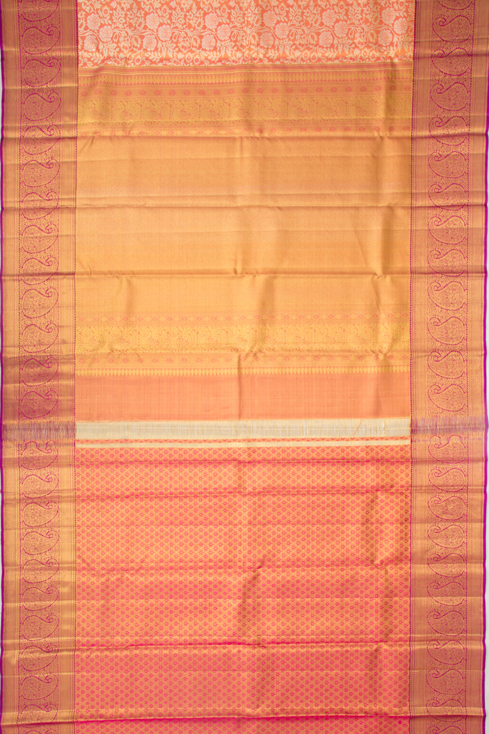 Kanchipuram Silk Tissue Jaal Orange Saree