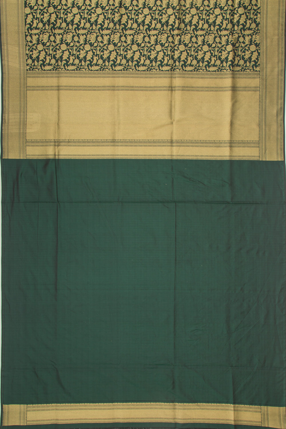 Banarasi Silk Shikargah Jaal Bottle Green Saree