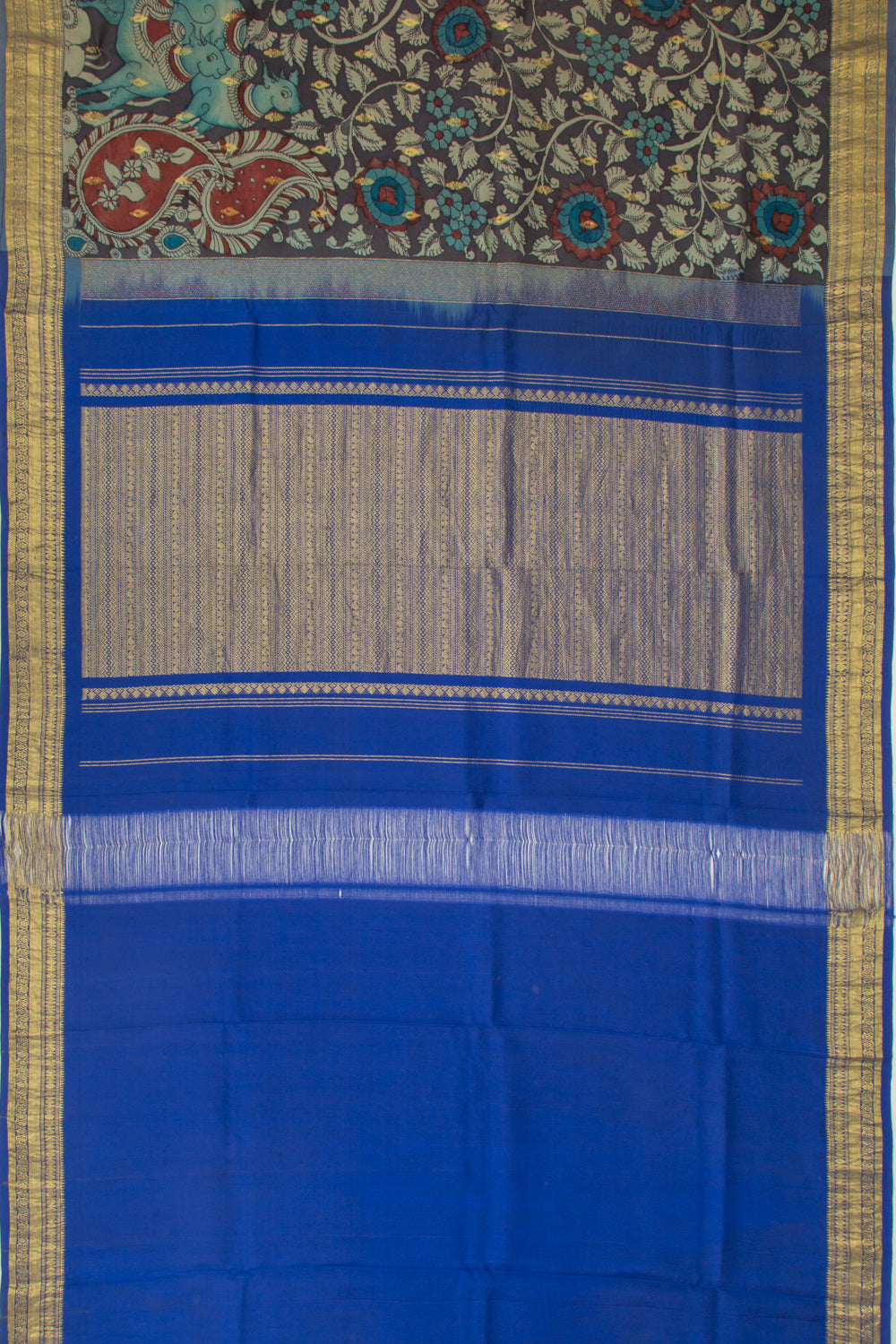 Kanchipuram Silk Kalamkari Handpainted Black Saree