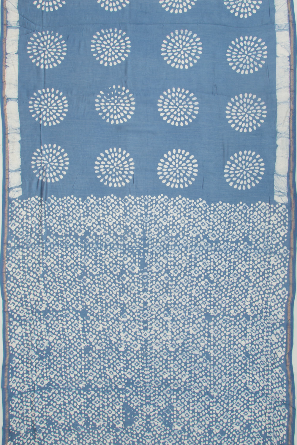 Chanderi Cotton Block Printed Blue Saree