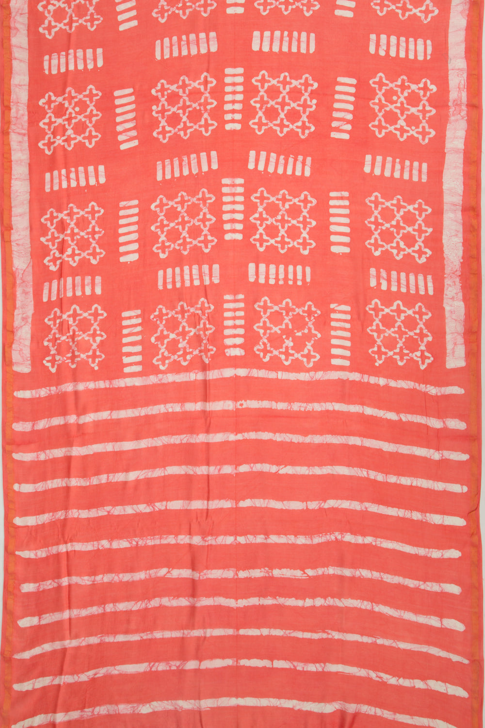 Chanderi Cotton Block Printed Orange Saree