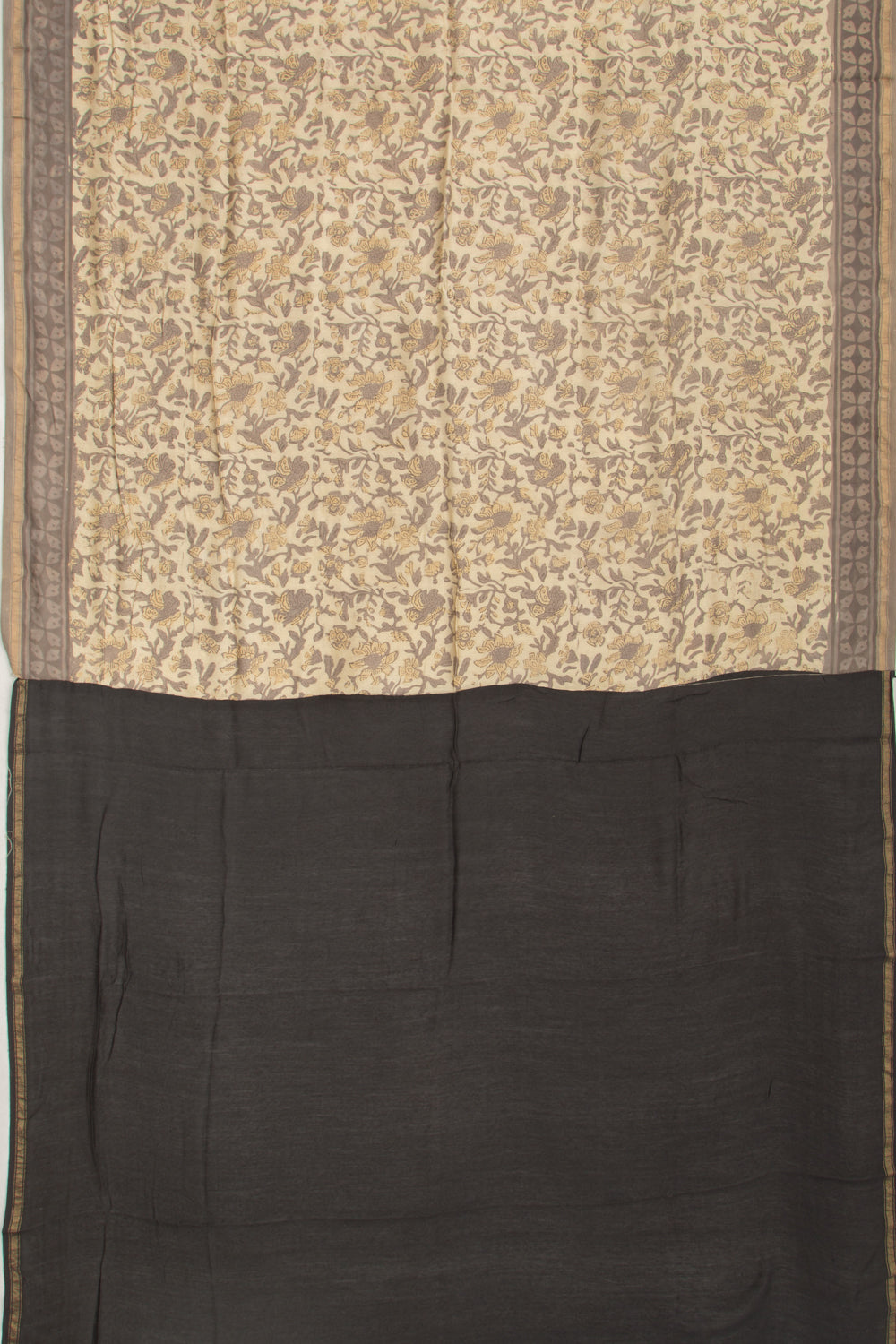 Chanderi Silk Batik Printed Cream Saree