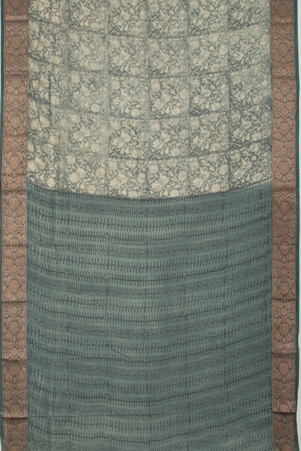 Chanderi Silk Floral Printed Moss Green Saree