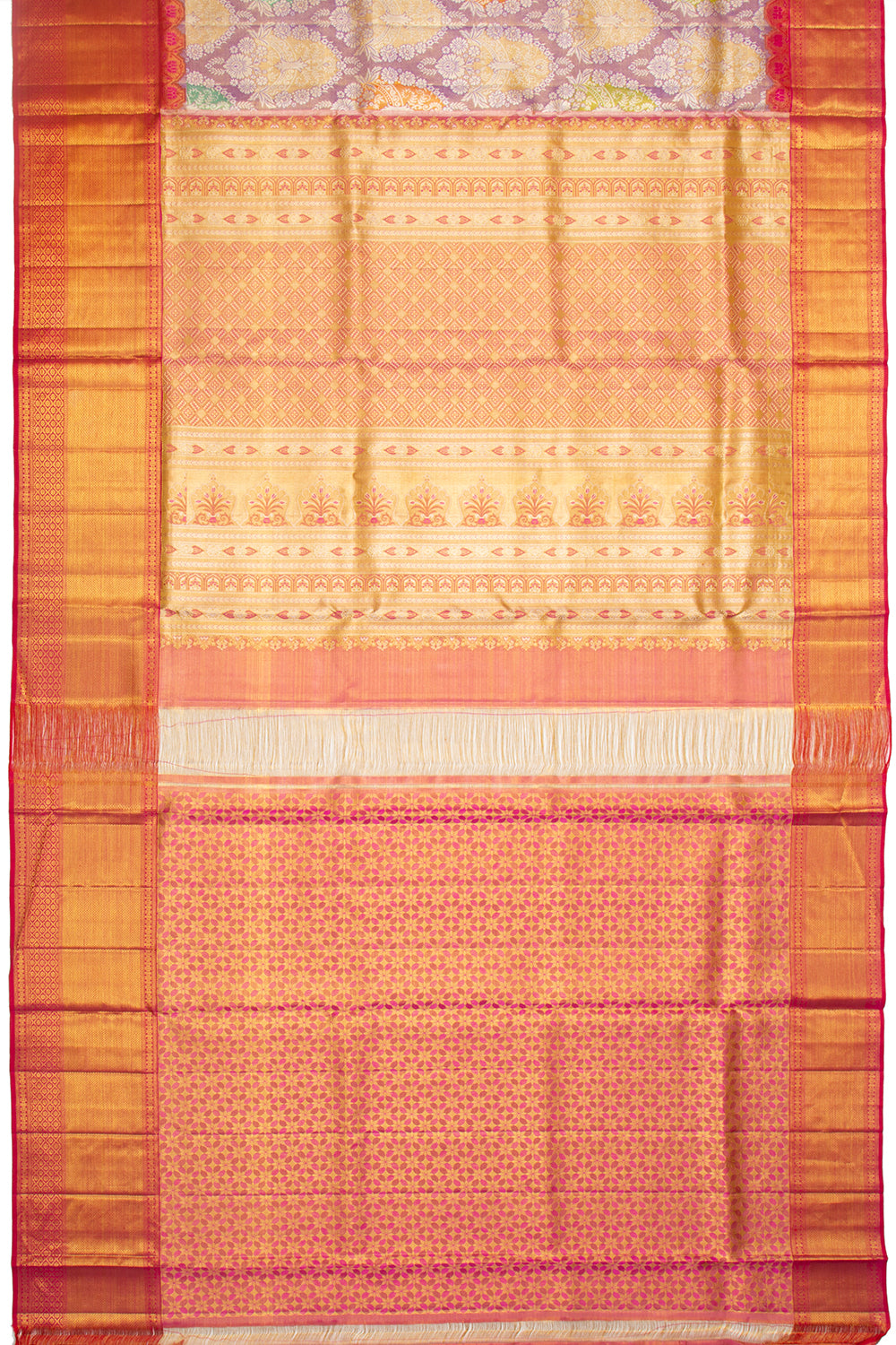 Kanchipuram Silk Tissue Brocade Lavender Saree