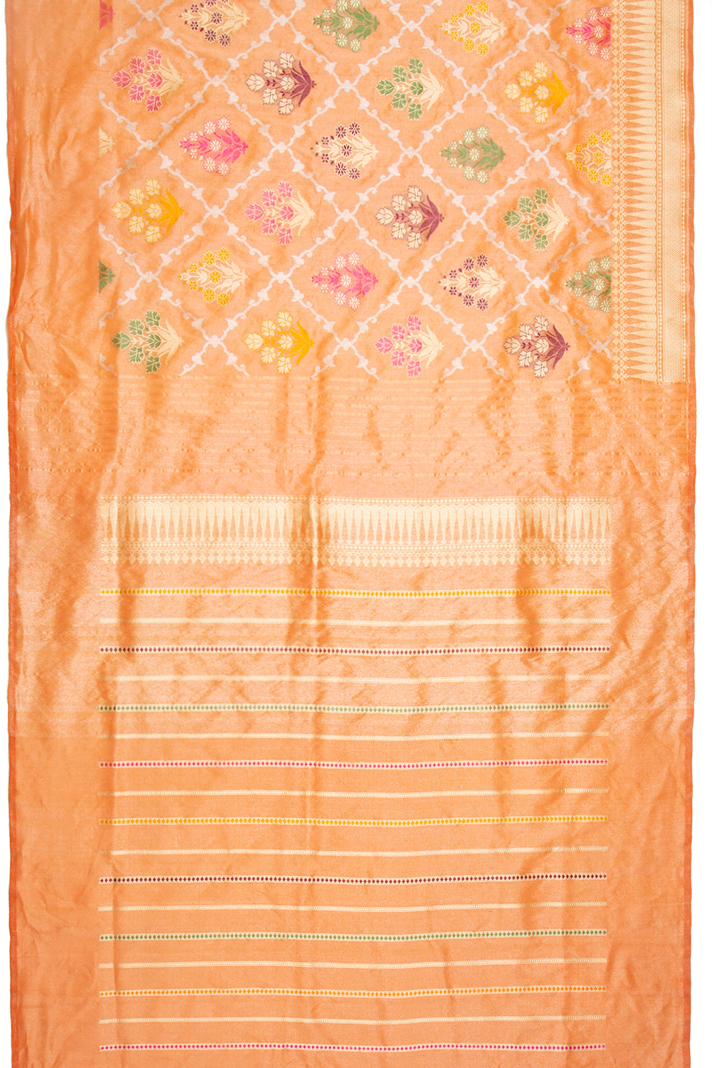 Banarasi Silk Tissue Jaal And Butta Orange Saree