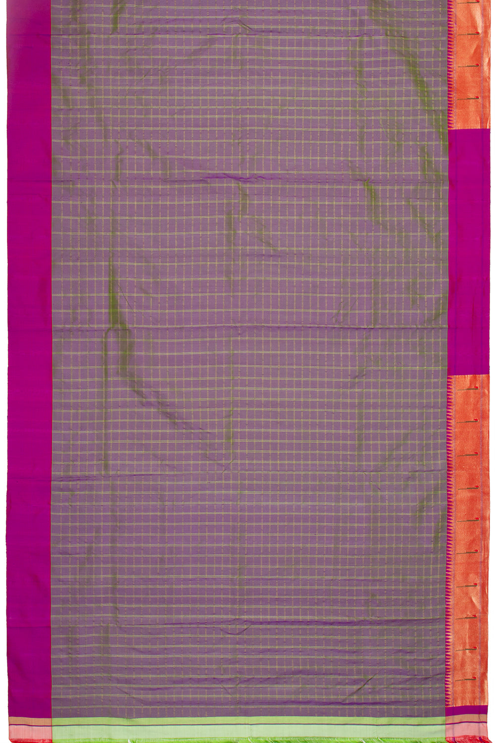 Paithani Silk Checks Dual Tone Purple And Green Saree