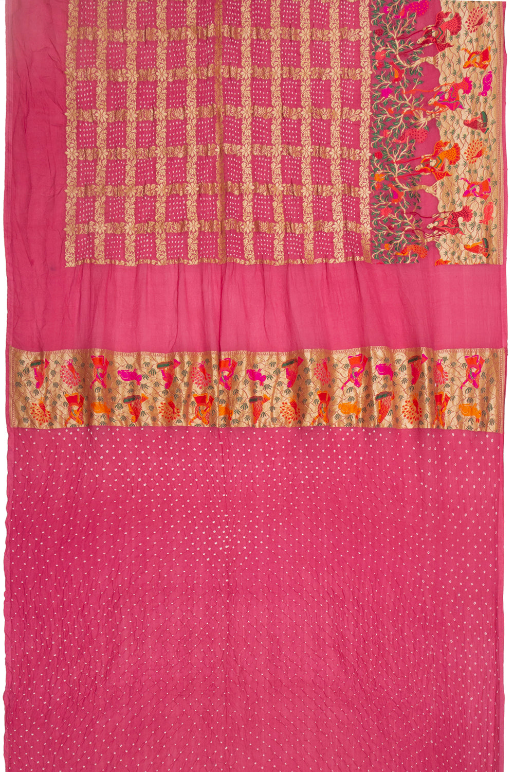 Banarasi Silk Bandhani Checks Pink Saree
