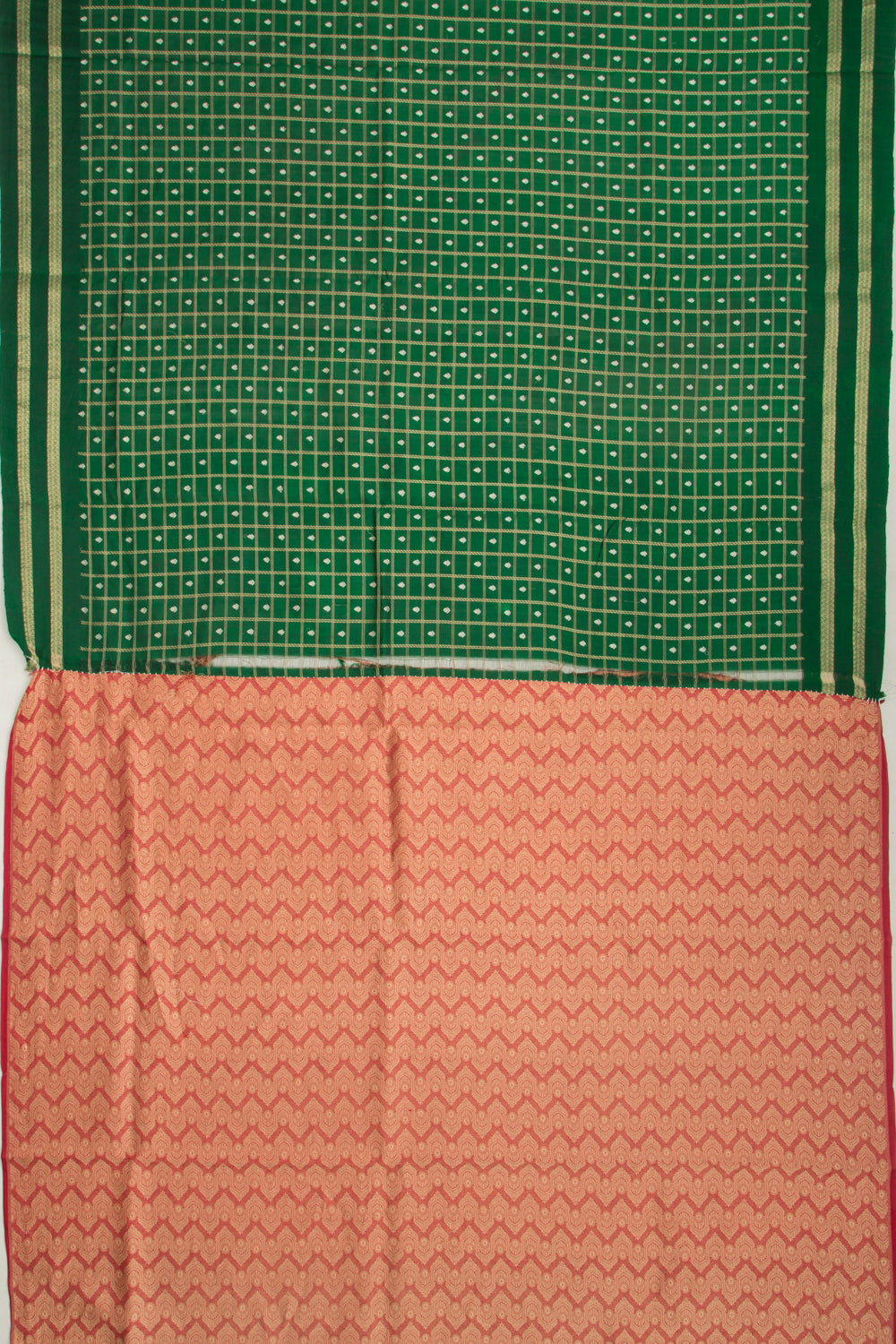 Banarasi Silk Checks And Butta Dark Green Saree With Satin Border