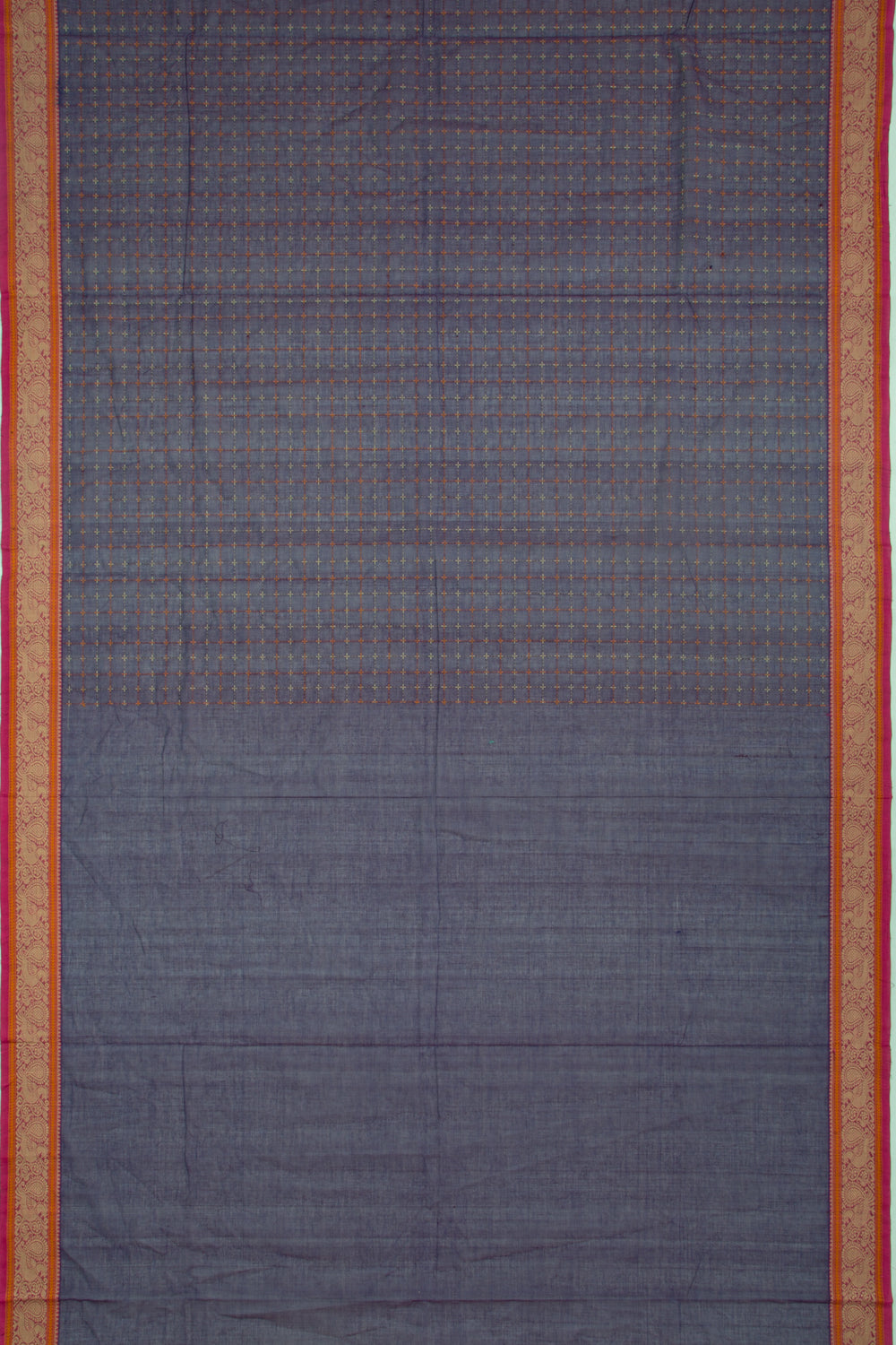 Kanchi Cotton Checks Dark Purple Saree