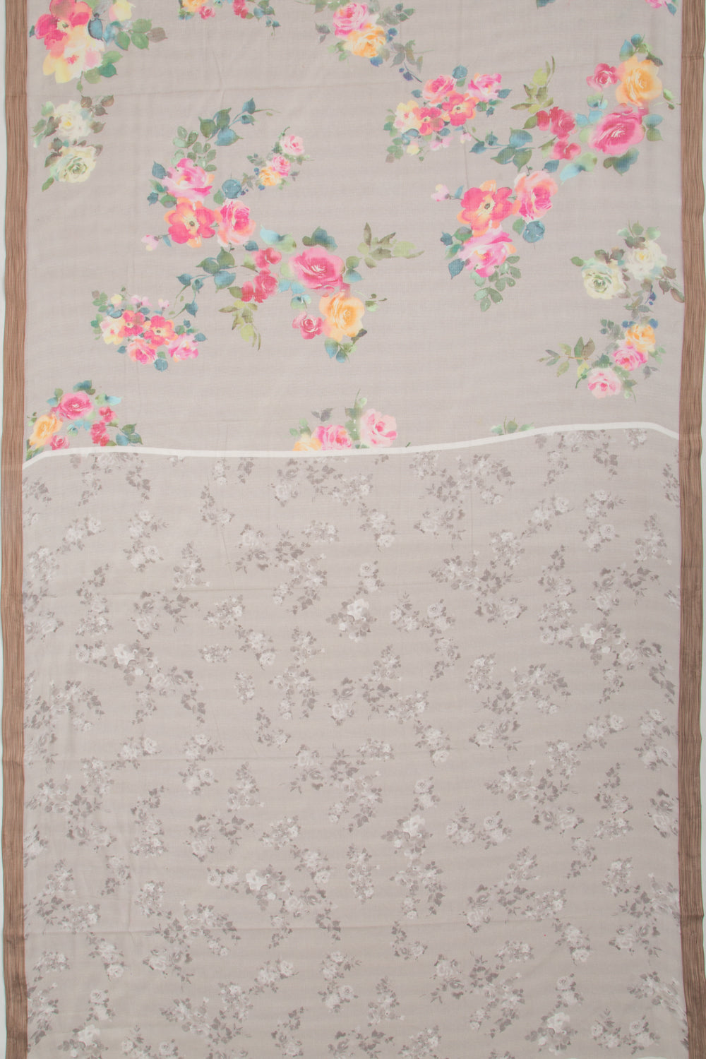 Kota Soft Silk Floral Printed Grey Saree