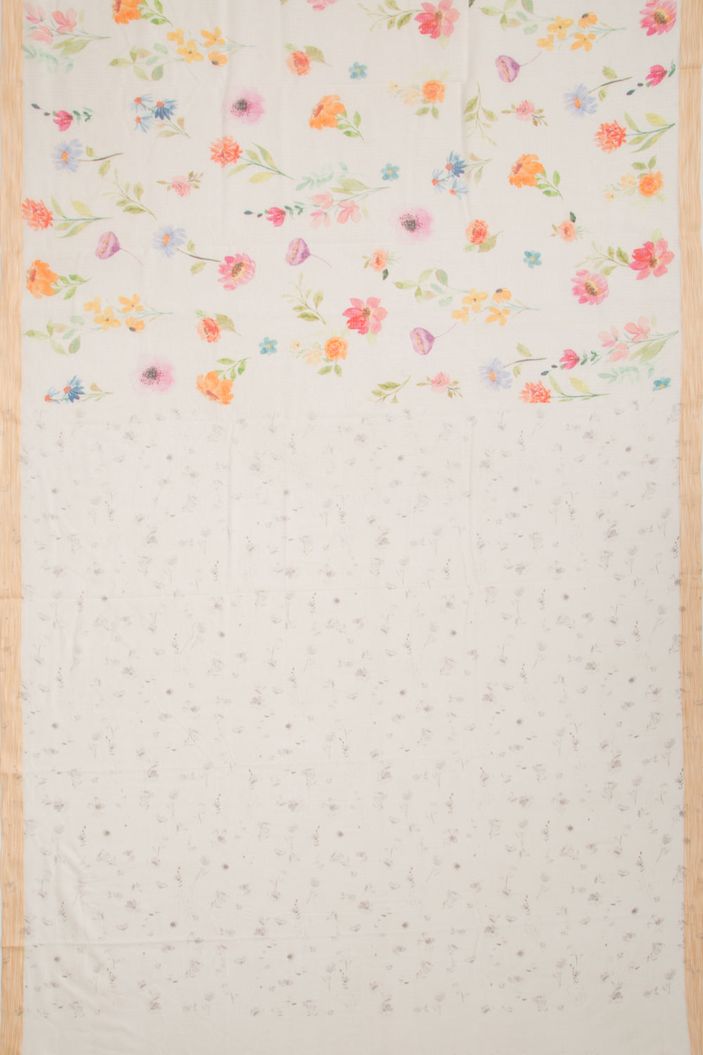 Kota Soft Silk Floral Printed White Saree