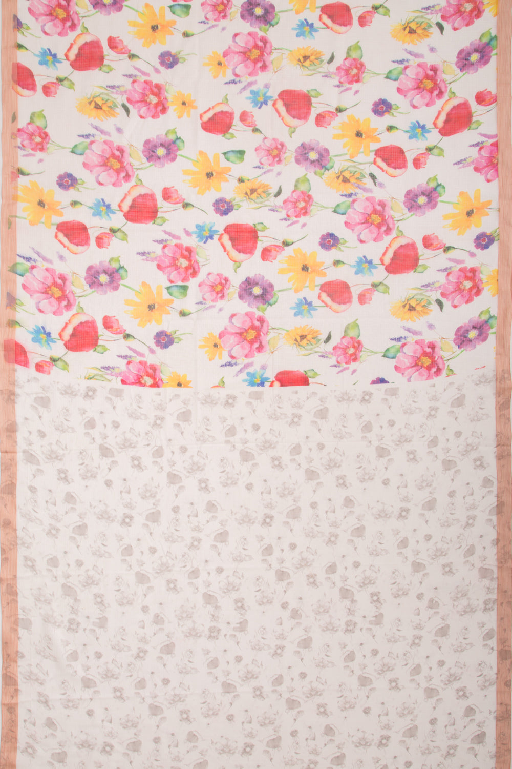 Kota Soft Silk Floral Printed White Saree
