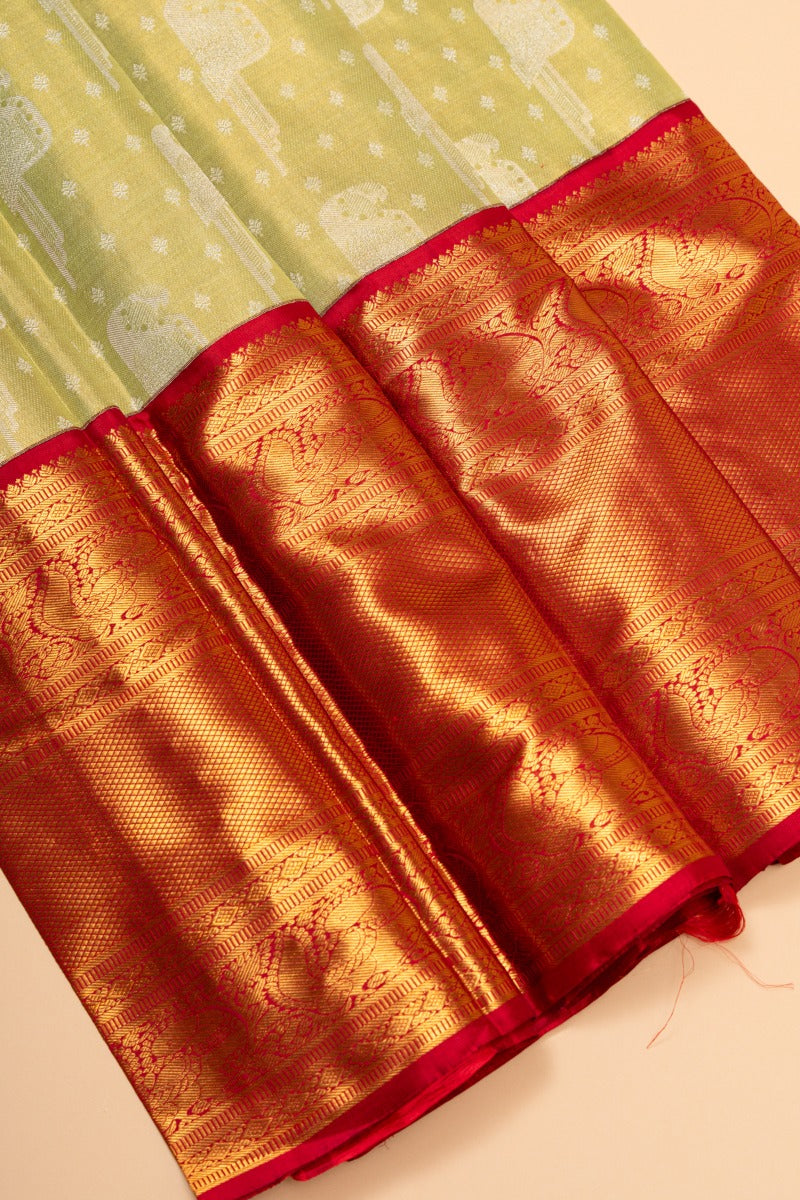 Kanchipuram Silk Tissue Brocade Green Saree