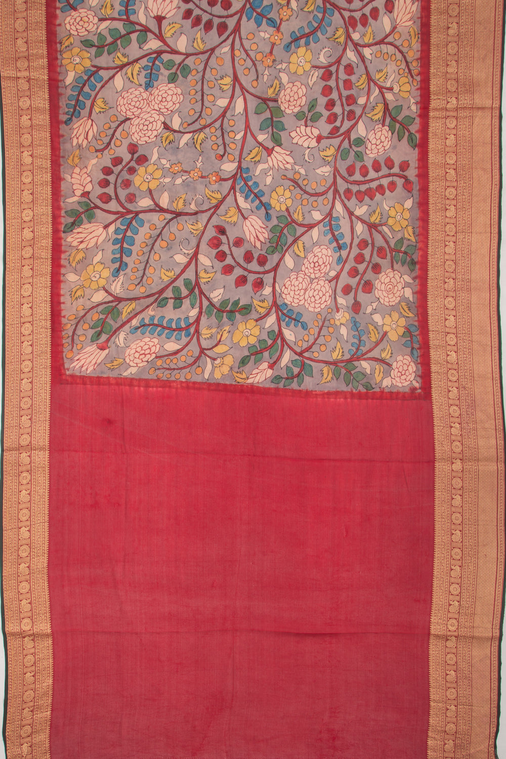 Kanchipuram Silk Kalamkari Grey Saree