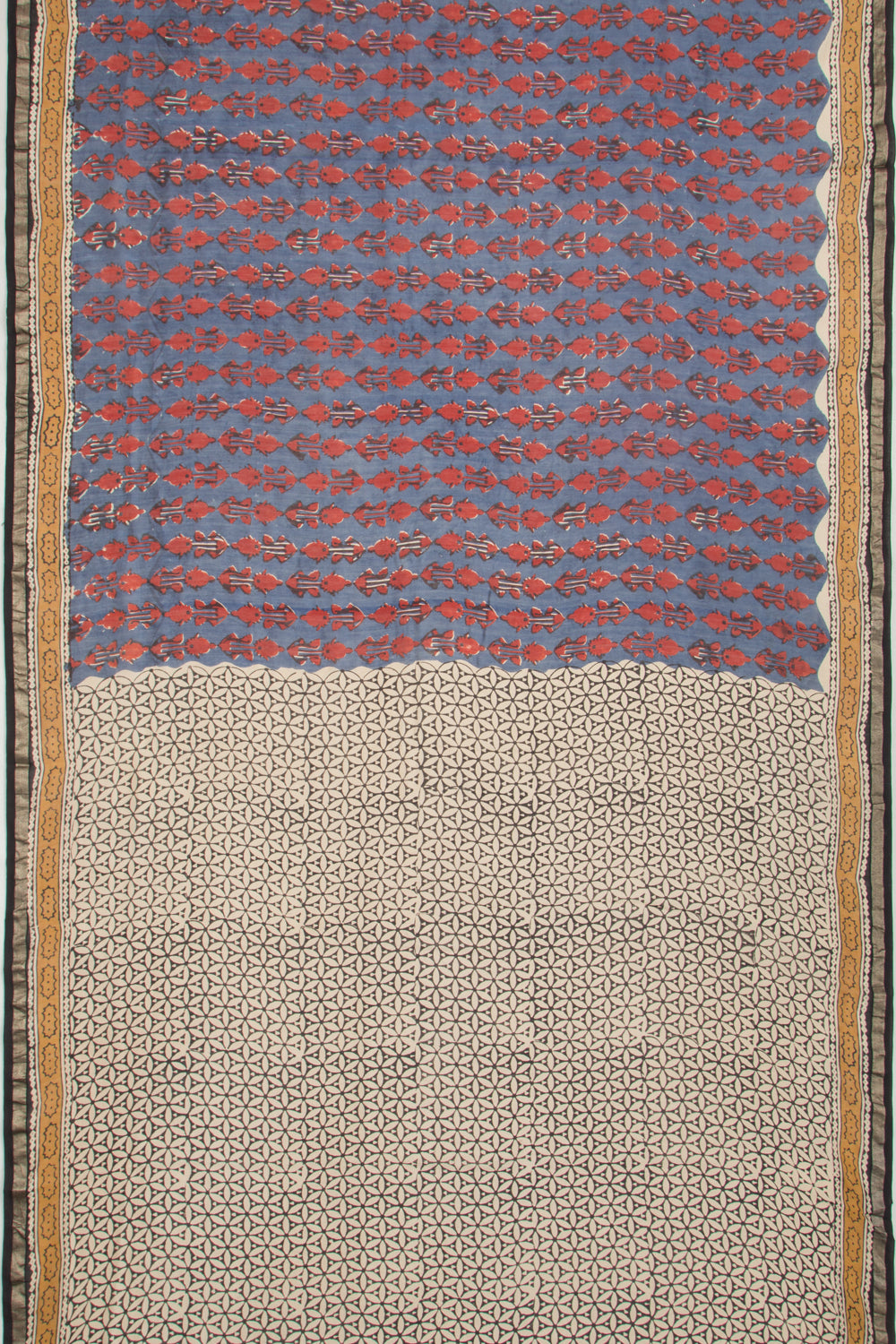 Chanderi Cotton Floral Printed Blue Saree