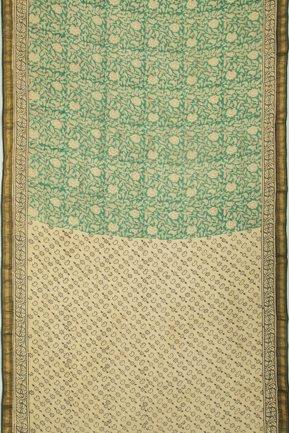 Chanderi Cotton Floral Printed Green Saree