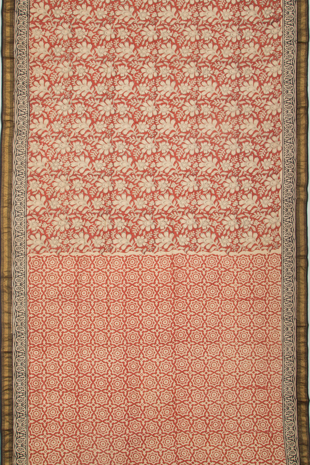 Chanderi Cotton Floral Printed Brick Red Saree