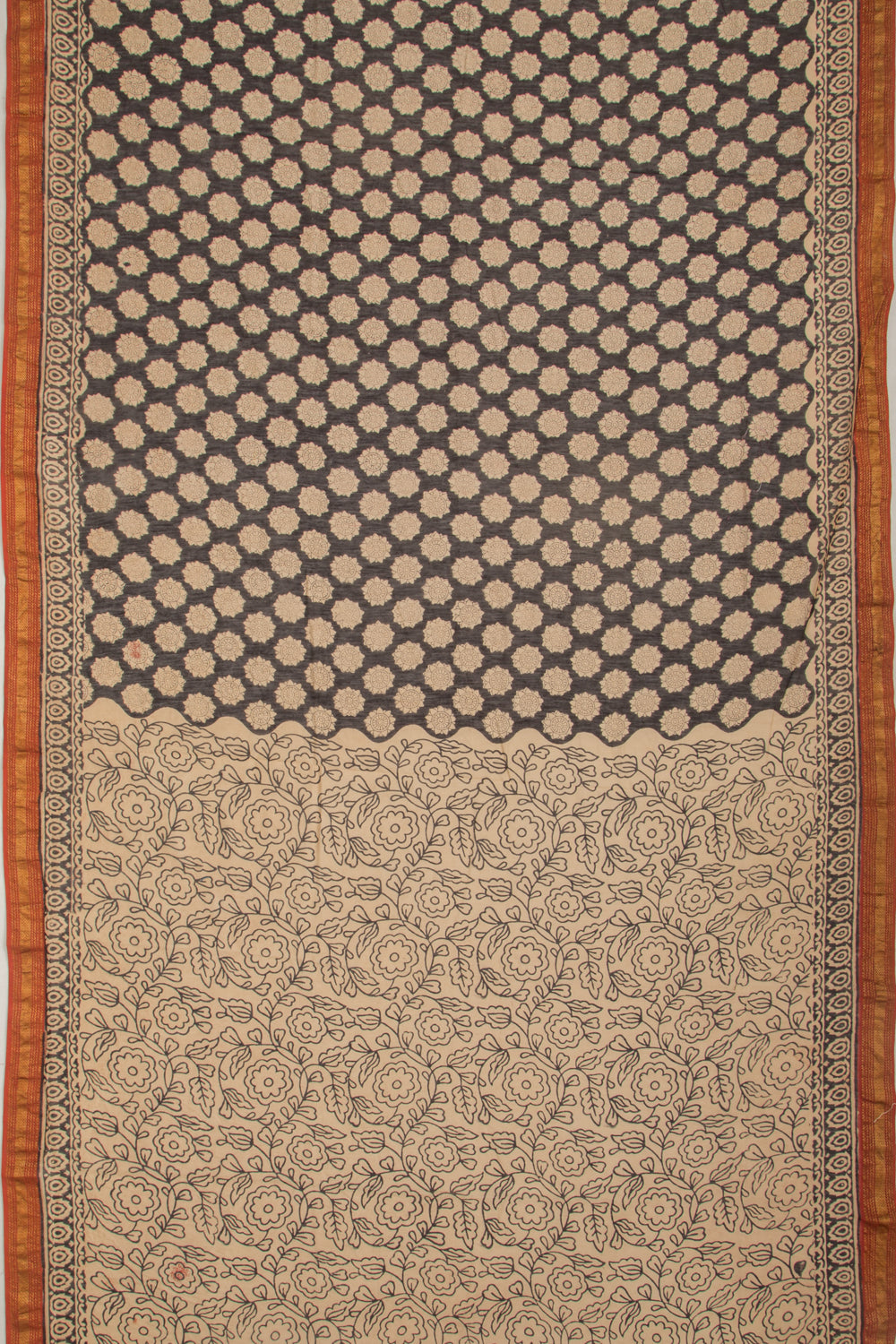 Chanderi Cotton Floral Printed Black Saree