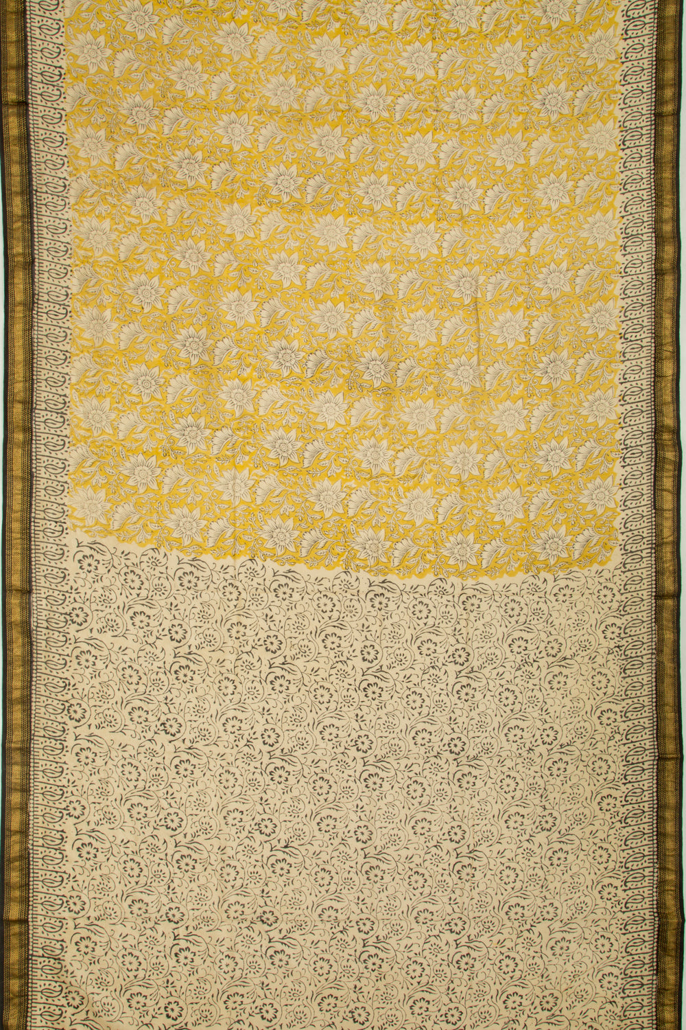 Chanderi Cotton Floral Printed Yellow Saree