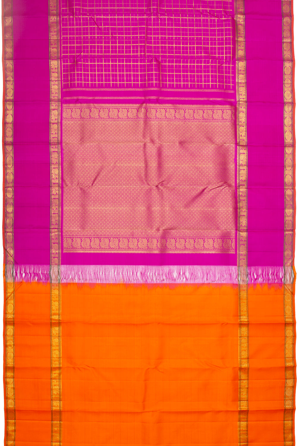 Kanchipuram Silk Checks Magenta Pink Saree