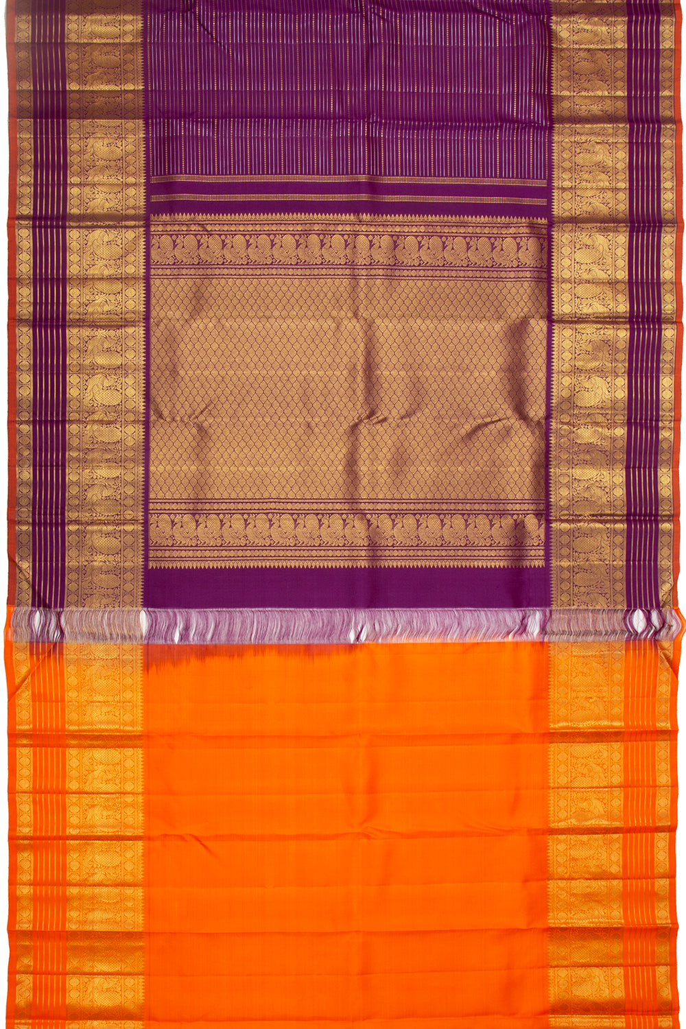 Kanchipuram Silk Horizontal Lines Purple Saree