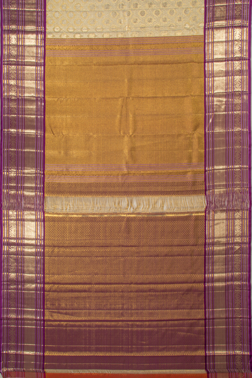 Kanchipuram Silk Tissue Jaal And Butta Cream Saree