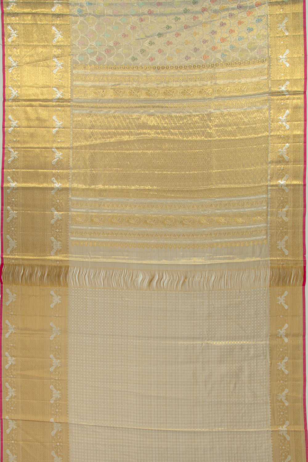 Kanchipuram Silk Tissue Jaal Silver Saree
