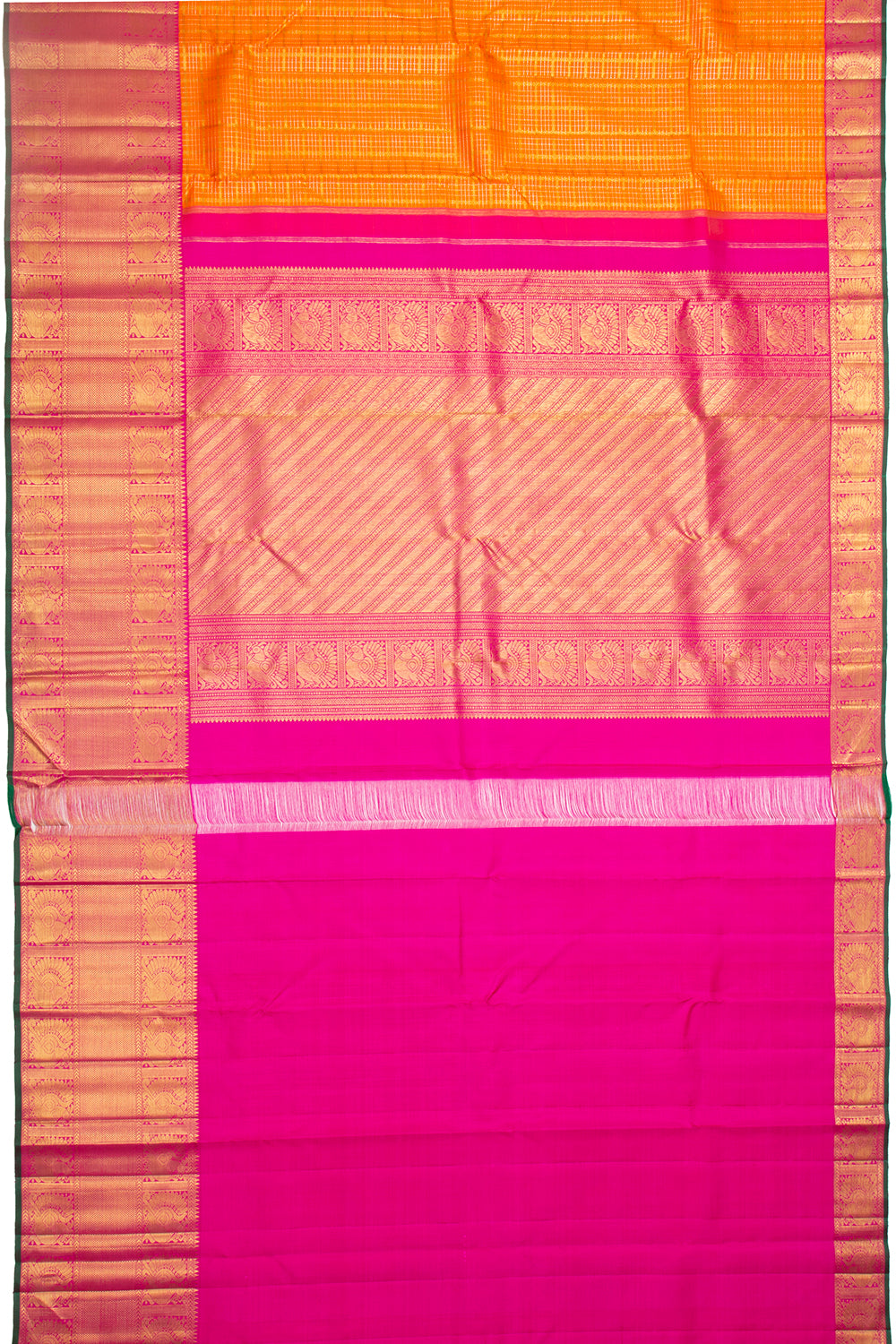 Kanchipuram Silk Checks Orange Saree