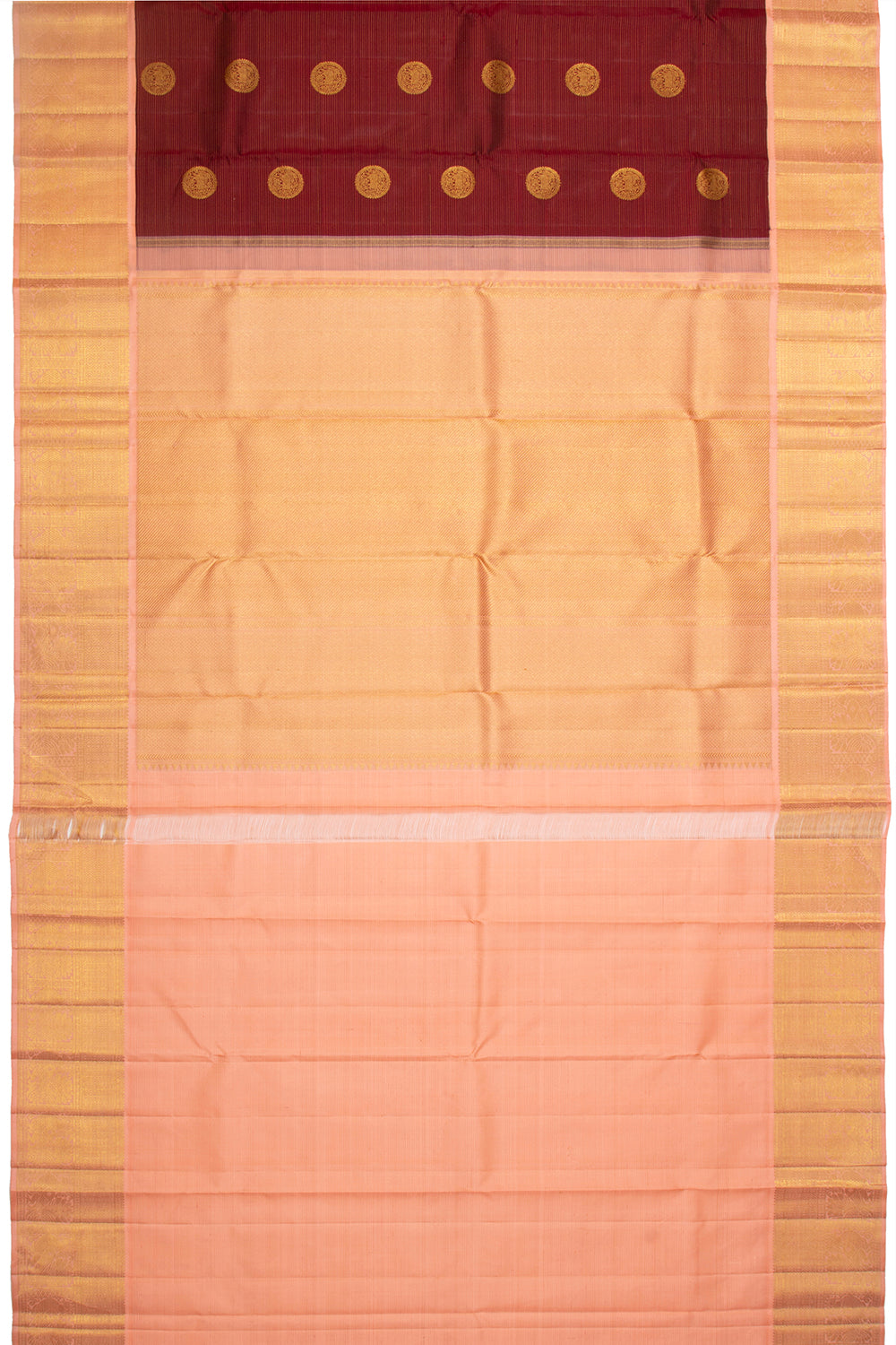 Kanchipuram Silk Oosi Lines And Butta Maroon Saree