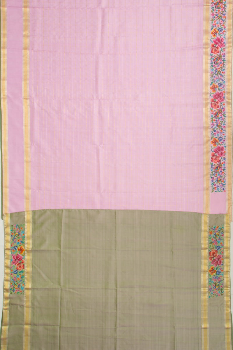 Kanchipuram Silk Checks Baby Pink Saree With Petite Point