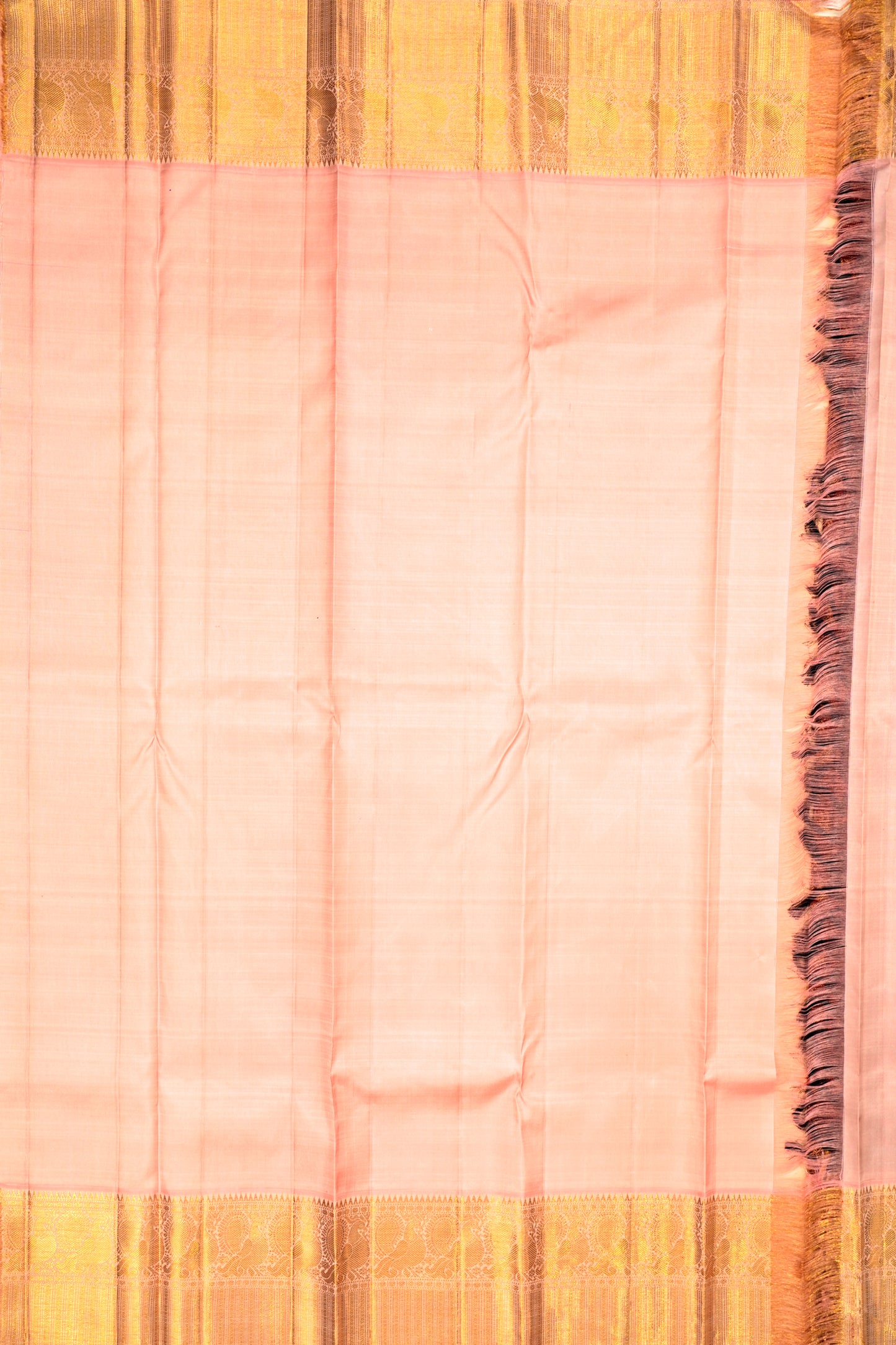 Kanchipuram Silk Horizontal Lines And Butta Brown Saree