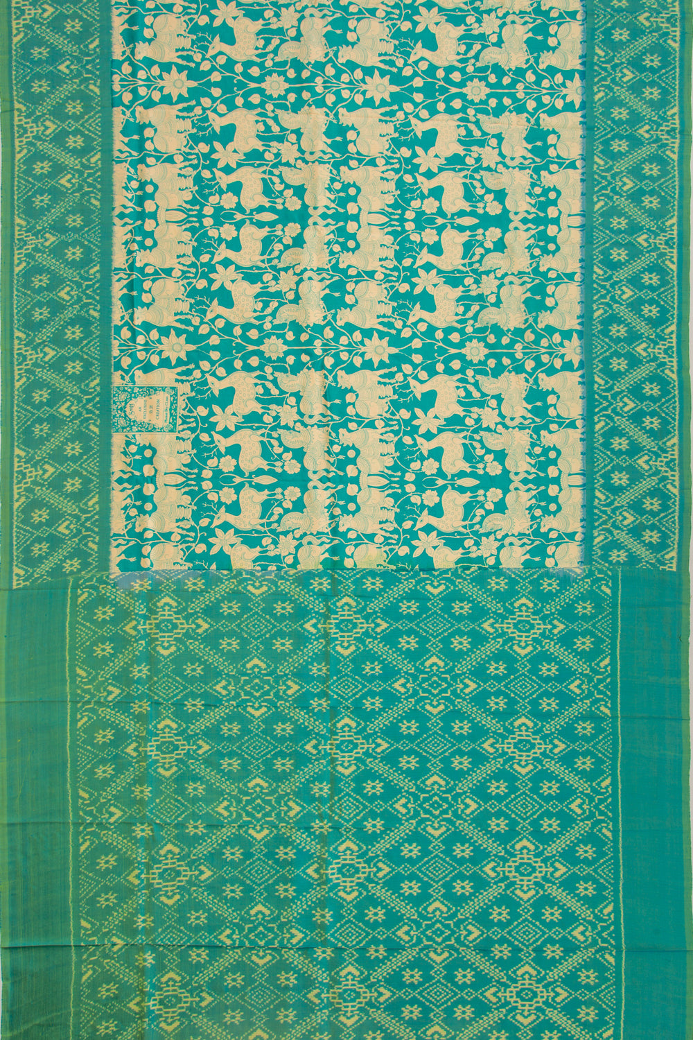 Pochampally Silk Ikat Pichwai Printed Sea Green Saree