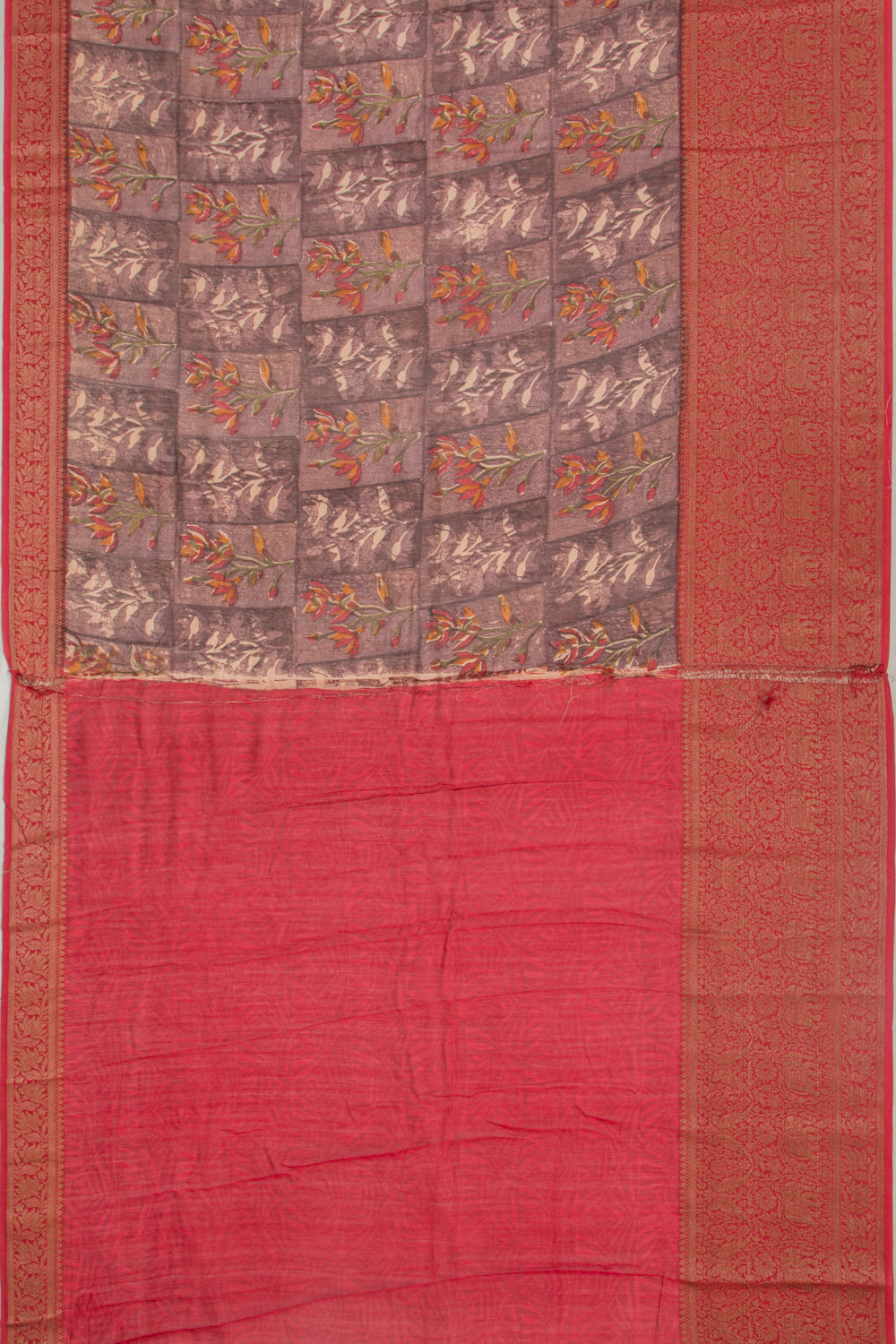 Chanderi Silk Floral Printed Burgundy Saree