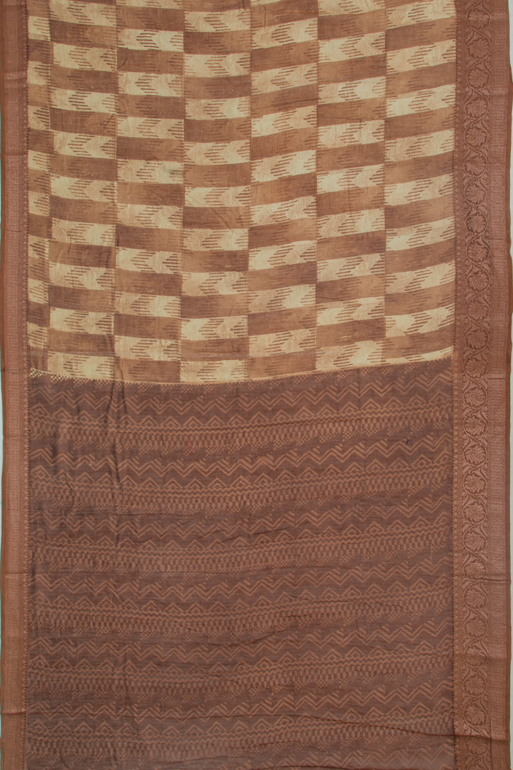 Chanderi Silk Printed Brown Saree