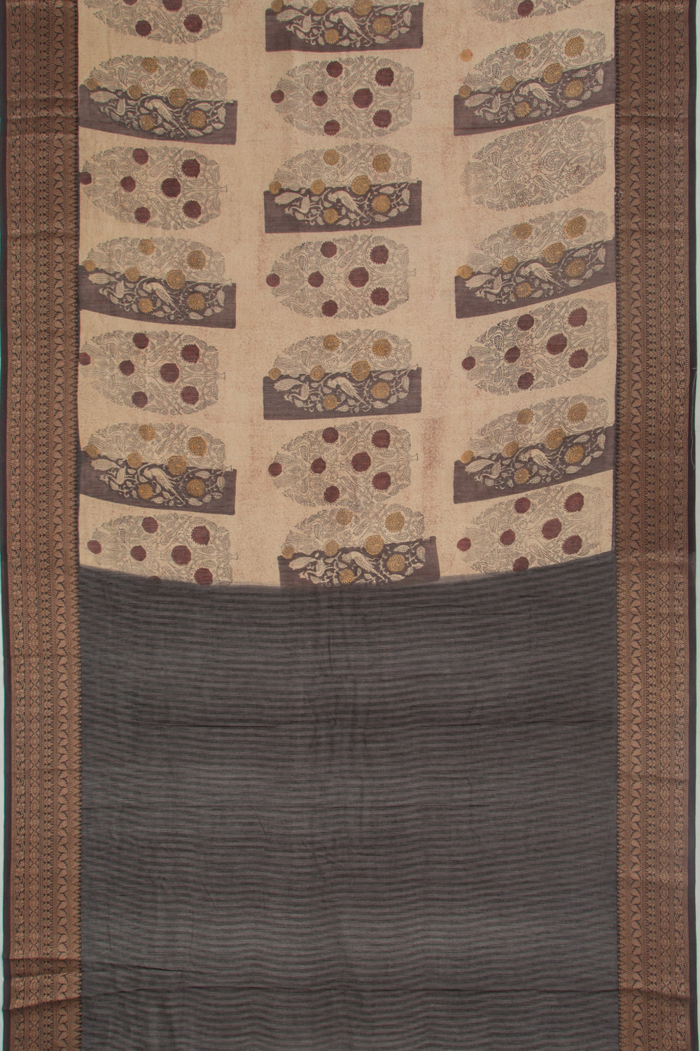 Chanderi Silk Floral Printed Cream Saree