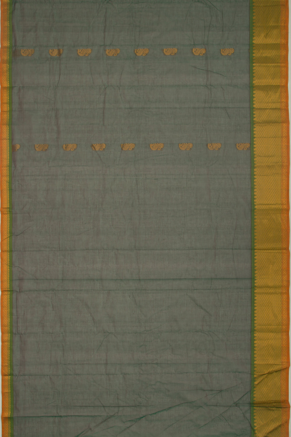 Mangalgiri Cotton Butta Bottle Green Saree