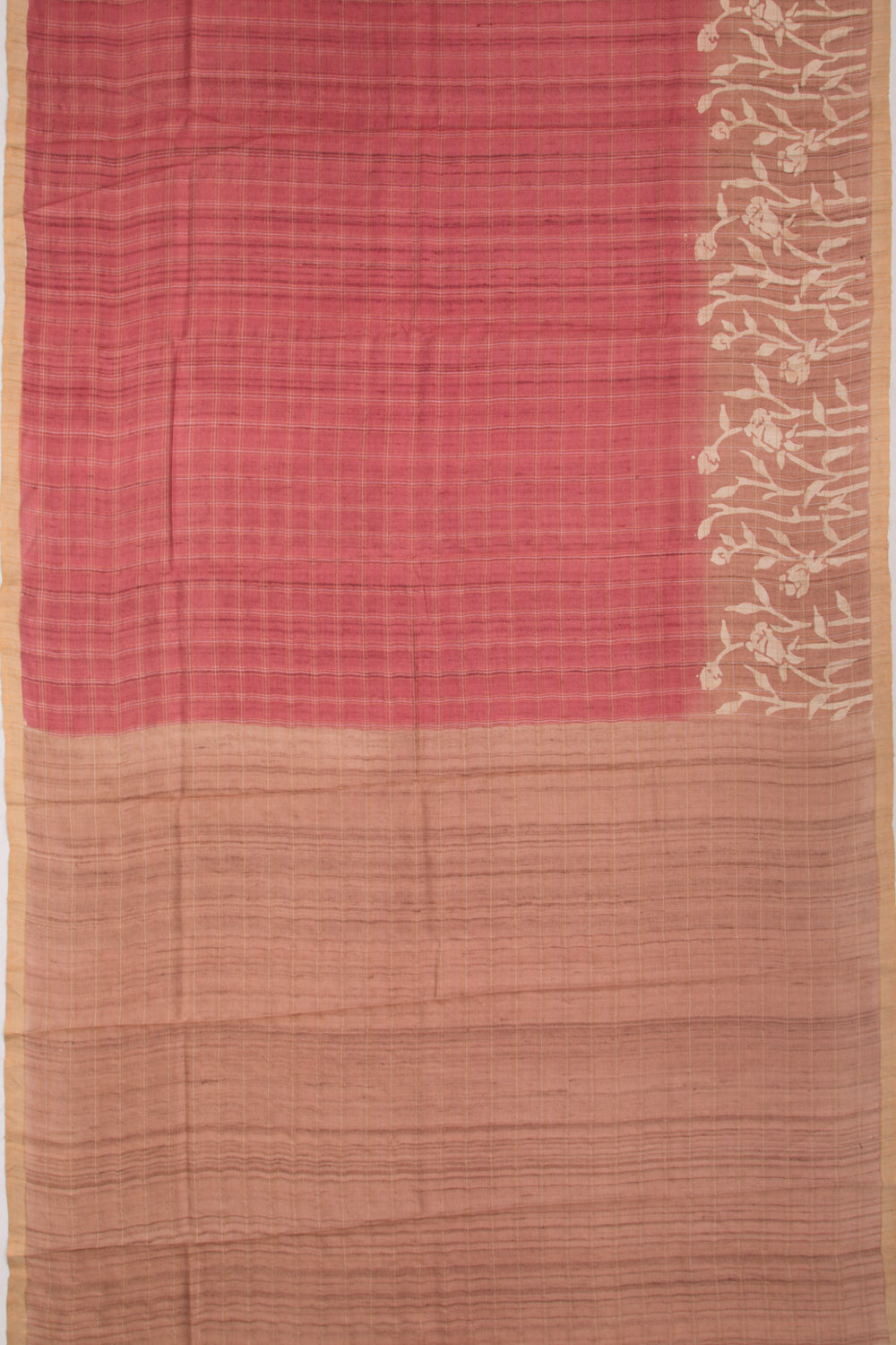 Tussar Checks Pink Saree