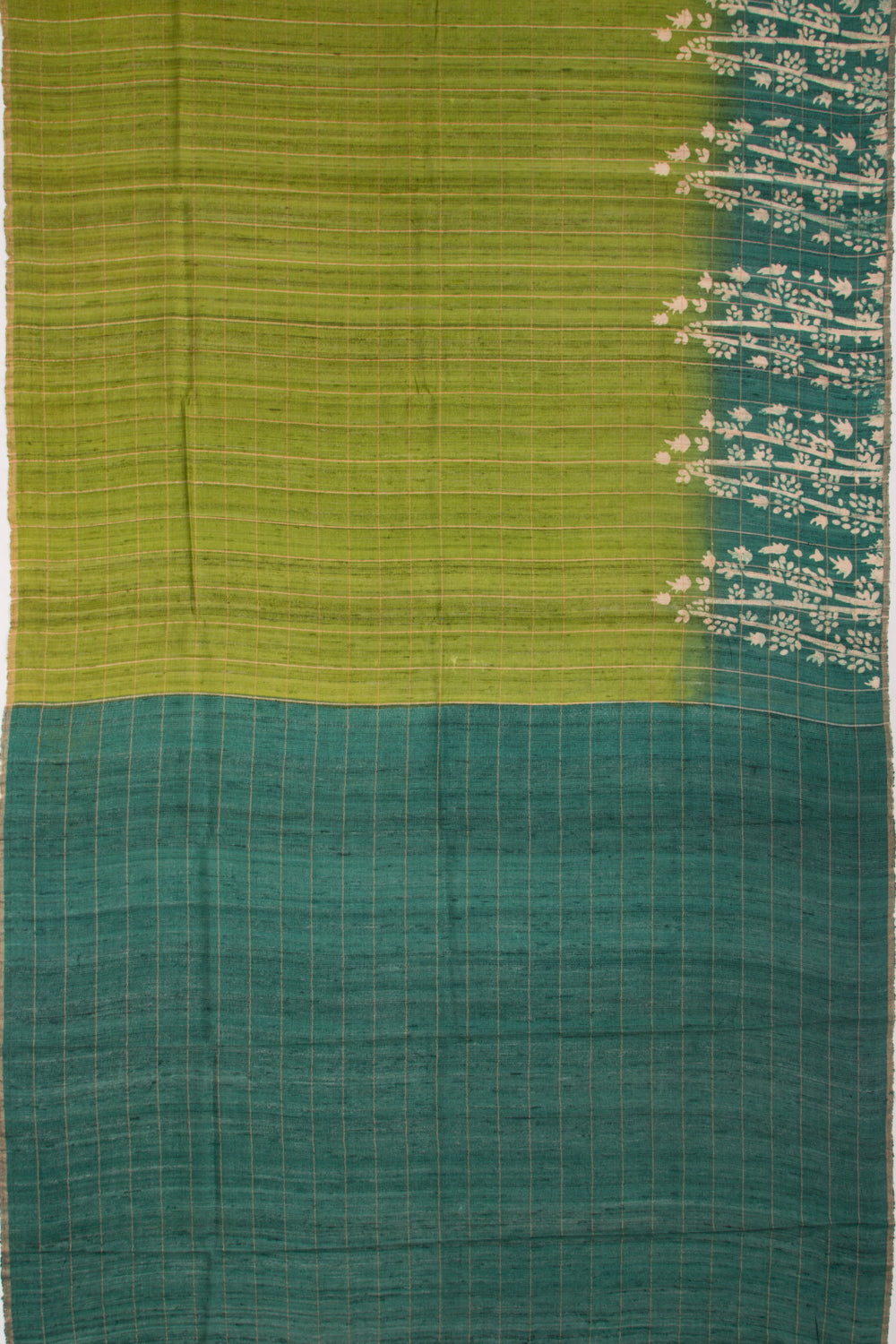Tussar Checks Green Saree