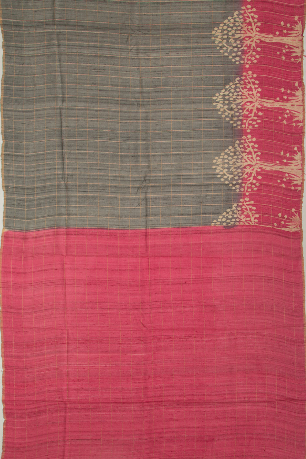 Tussar Checks Grey Saree