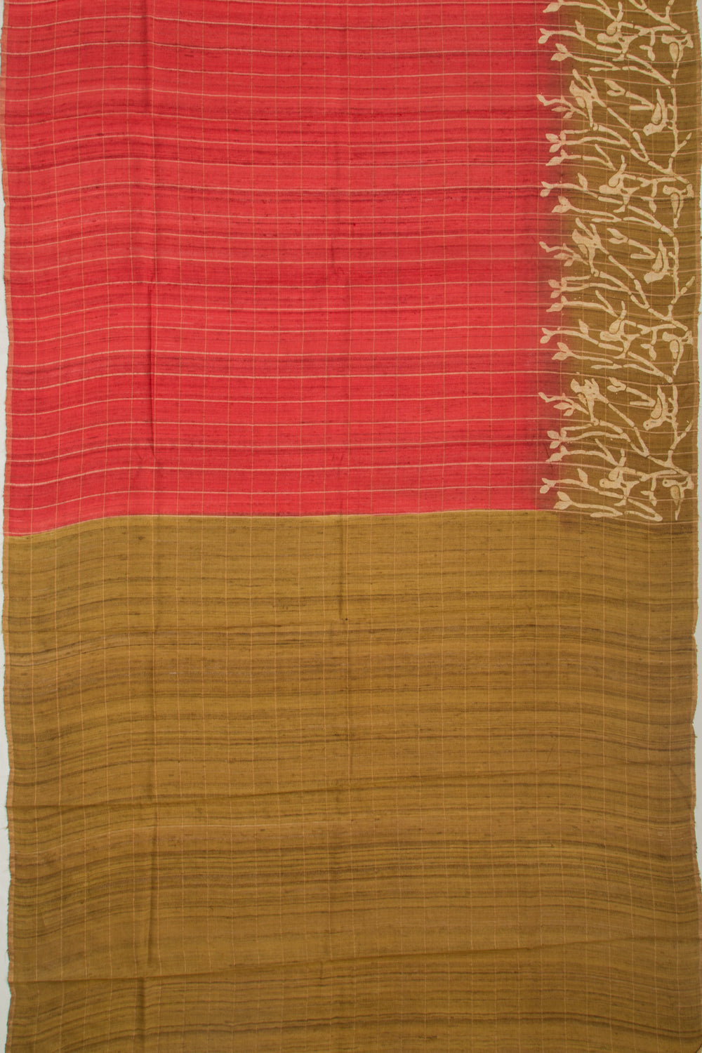 Tussar Checks Brick Red Saree