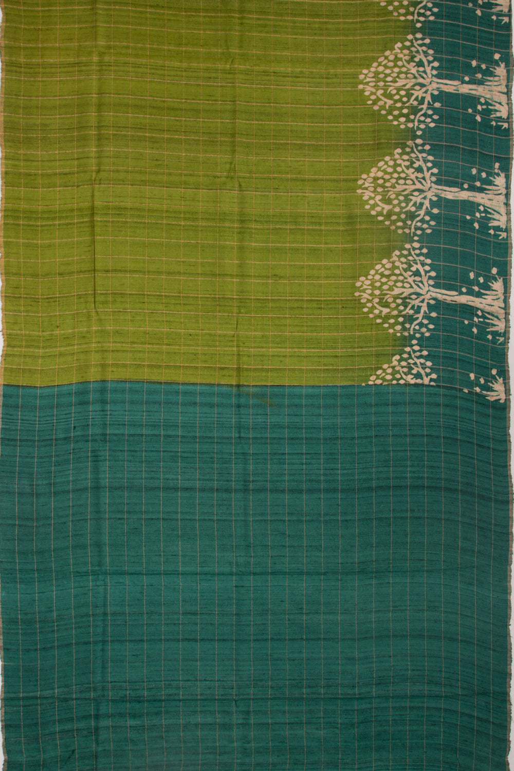 Tussar Checks Green Saree