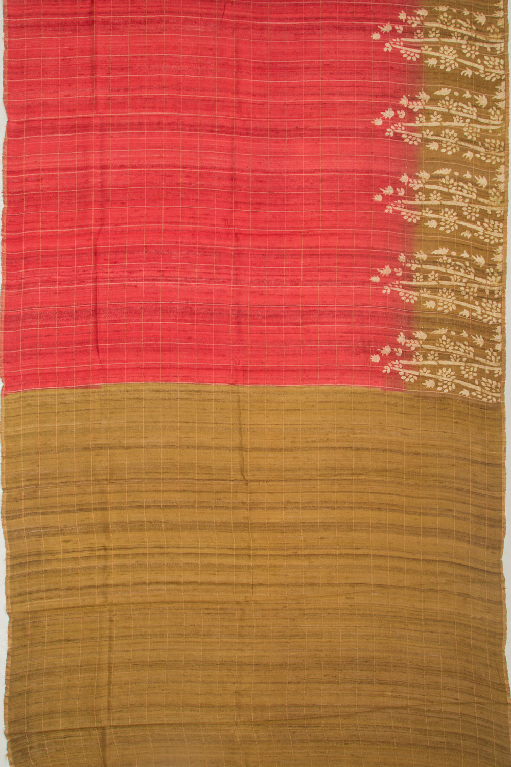 Tussar Checks Brick Red Saree